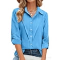 thumbnail image 4 of Olyvenn Button Down Shirts for Women Long Sleeve Lapel Tops Summer Dressy Collared Shirt Tunics Loose Fit Casual Blouses Light Blue XXXXXL, 4 of 7