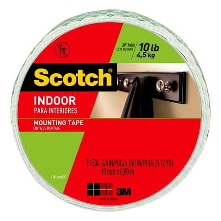 Scotch Indoor Mounting Tape, 0.75 in. x 350 in., White, 1 (Best Two Sided Tape)