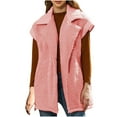 thumbnail image 3 of BiZtdJrK Womens 2025 Winter Fuzzy Fleece Jacket Fall Outdoor Sleeveless Sherpa Vest Solid Casual Button Lapel Cardigan Coats with Pockets Lightning Sale Pink L, 3 of 9