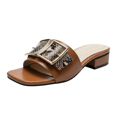 

Cathalem Manufacturer Ladies Flat Slippers Summer Beach Casual Square Toe Slides Slippers For Women Brown 42
