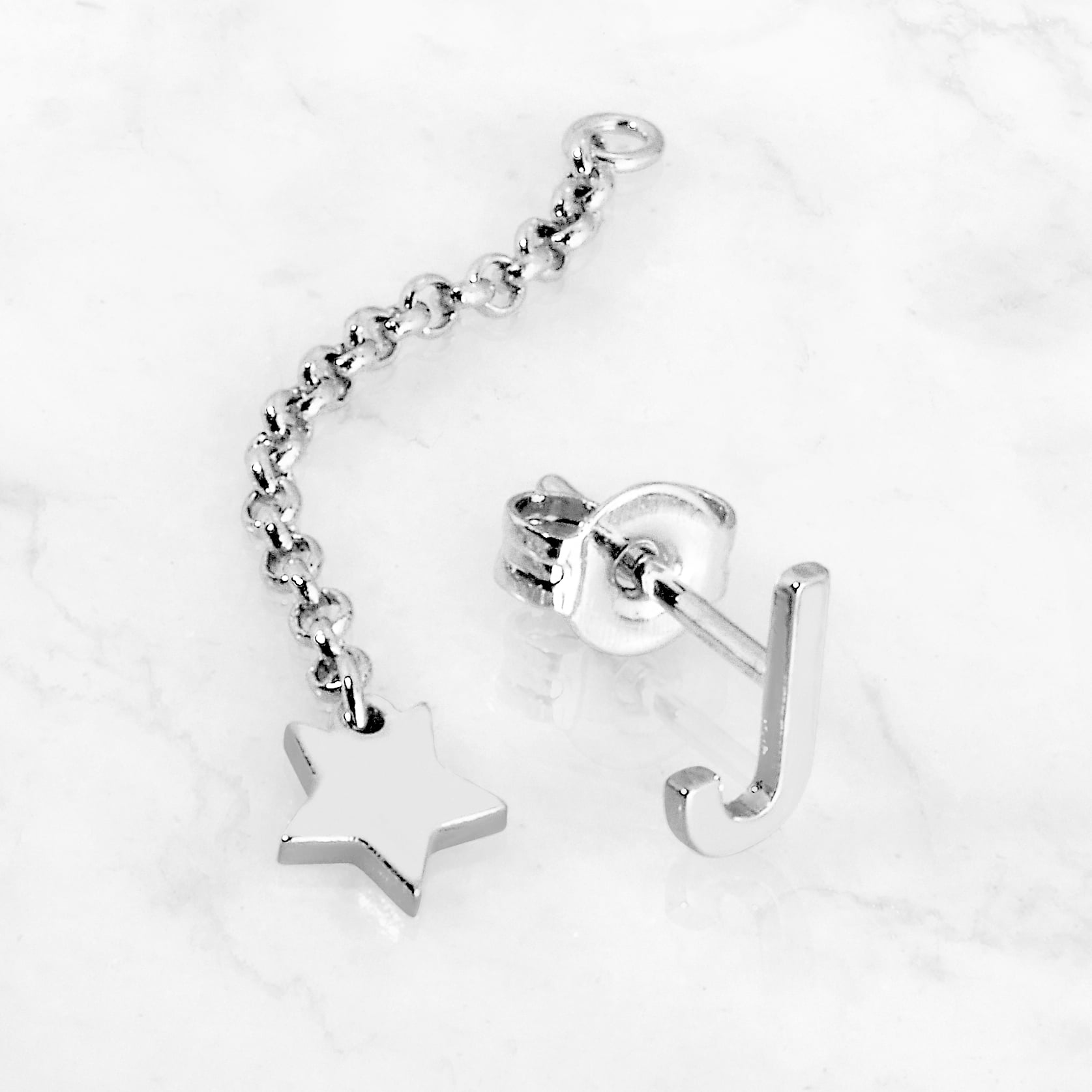 Personalized Planet Women's Initial Earring with Star Dangle Button Drop Earrings