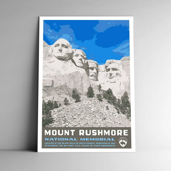 Mount Rushmore National Memorial Vintage Travel Poster / Postcard WPA Style Retro