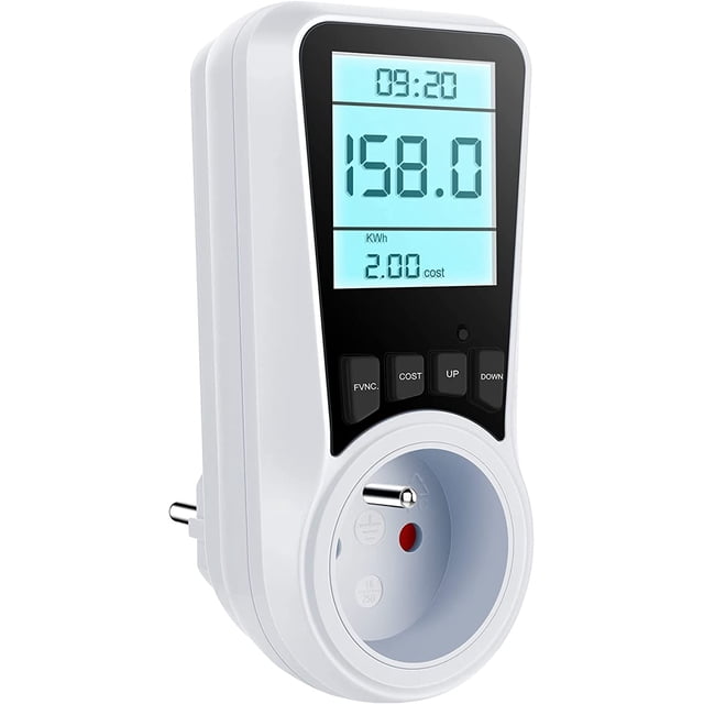 Jinsinto Power Meter Socket Power Meter, Power Consumption with 7 Monitoring Modes, Backlit LCD Display, Power Consumption Socket for Energy Saving, Overload Protection, 3680W MAX