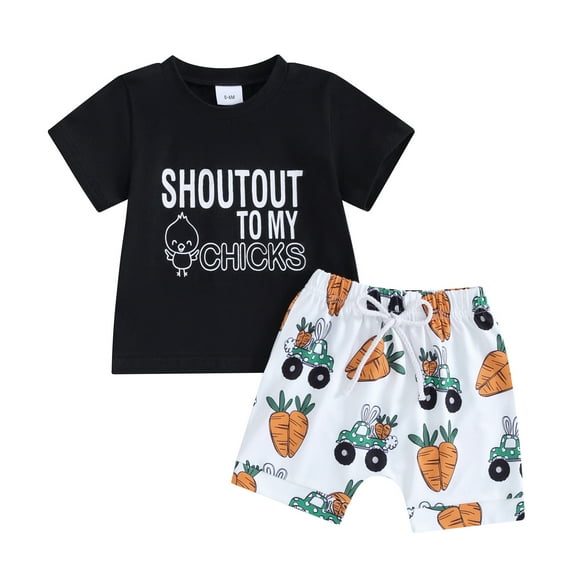 Musuos Baby Boy Summer 2 Piece Outfits 6 12 18 24M 3T Round Neck Short Sleeve Letter Print Tops Elastic Waist Shorts Infant Toddler Set