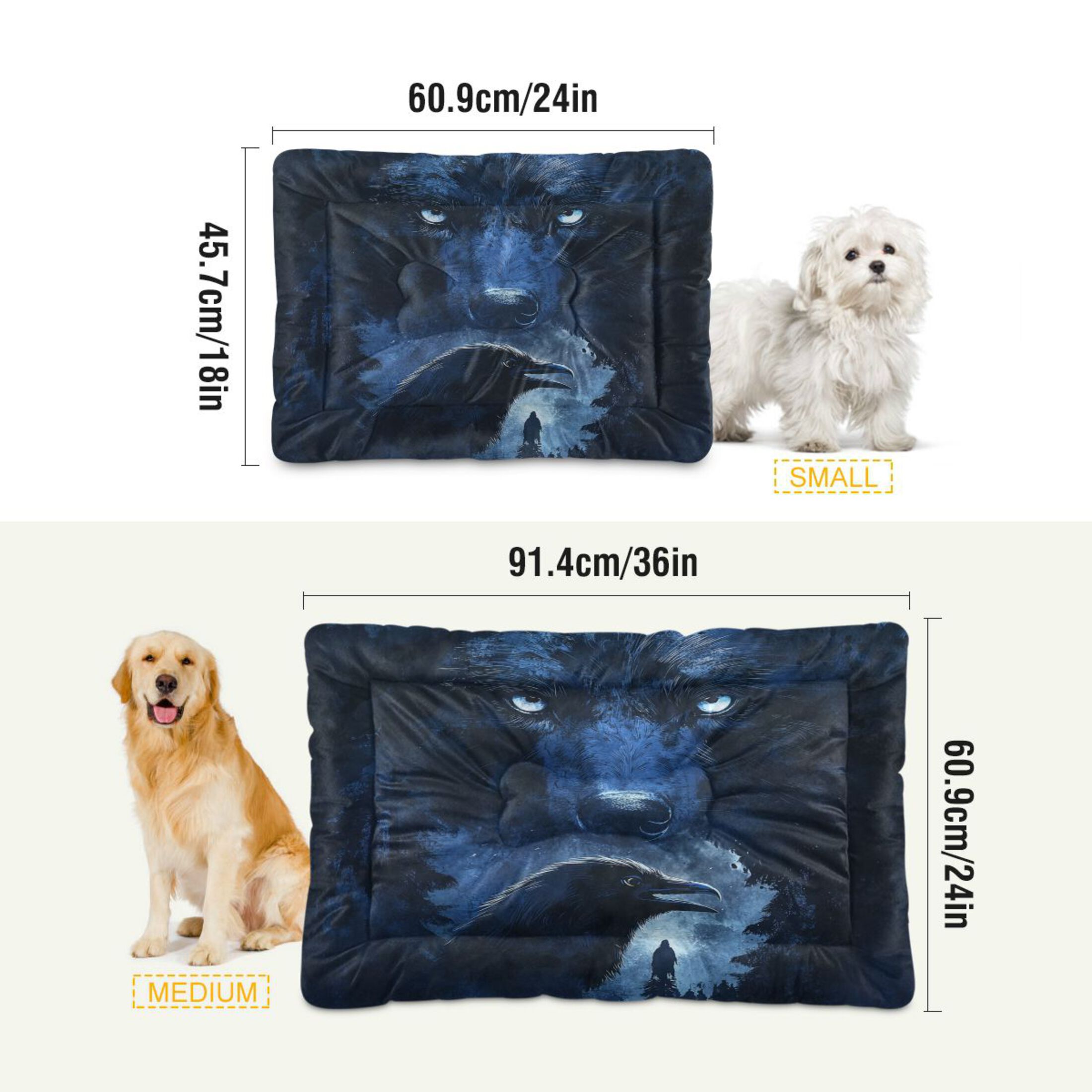 Qxltty Raven Wolf in The Moonlight Ped Pad Wear-resistant and Hard to Bite Through Sleeping Pad for Small Medium Large Dogs Winter Pet Bed 36×24in