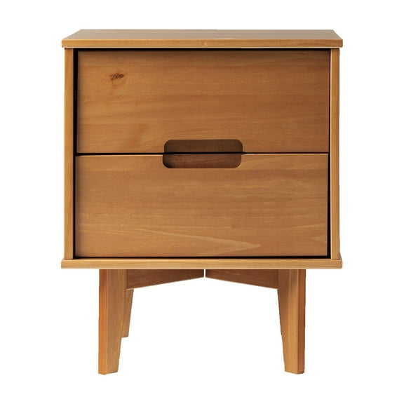 Mid-Century Modern 2-Drawer Solid Wood Nighstand with Cutout Handles - Caramel For Home Living Room