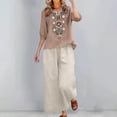 thumbnail image 5 of GZWYHT Cotton Linen Sets For Women,Lounge Wide Leg Pants Boho Peasant Gauze Blouses Resort Outfits Casual Boho Linen Outfits Women 2 Piece Peasant Blouses Brown L, 5 of 5