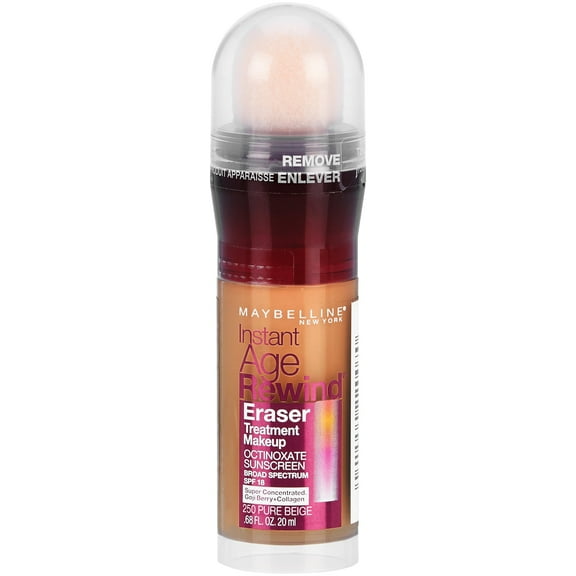 Maybelline Instant Age Rewind Eraser Treatment Foundation Makeup, SPF 18, 250 Pure Beige, 0.68 fl oz