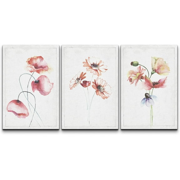 wall26 Canvas Print Wall Art Set Pink & Orange Wildflower Variety Floral Wilderness Illustrations Minimalism Rustic Colorful Multicolor Ultra for Living Room, Bedroom, Office - 16"x24"x
