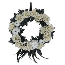 Haunted Hill Farm 15 in Multicolor Floral Glitter Wreath with Skull and Pumpkins, HHPUMP-2WRTH