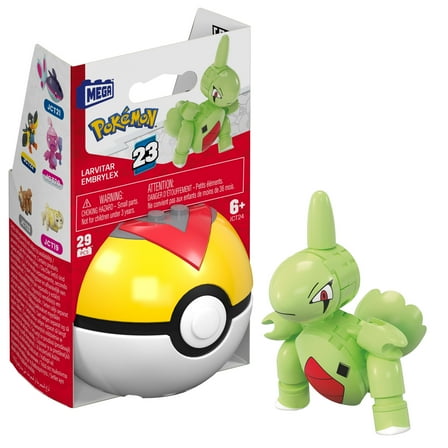 MEGA Pokemon Larvitar Building Toy Kit, Poseable Action Figure with Poke Ball (29 Pieces) for Kids