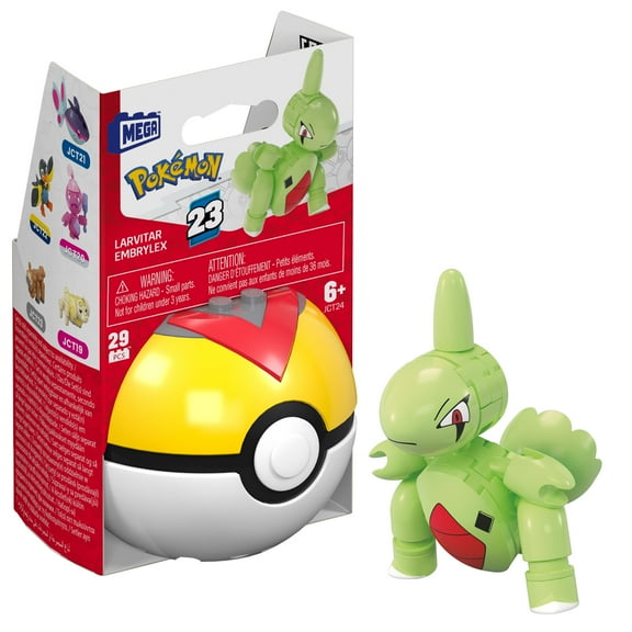 MEGA Pokemon Larvitar Building Toy Kit, Poseable Action Figure with Poke Ball (29 Pieces) for Kids