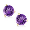 thumbnail image 2 of Gem Stone King 14K Yellow Gold Purple Amethyst 3 Prong Martini Screw Back Stud Earrings for Women Men (3.40 Cttw, Gemstone February Birthstone, Round 8MM), 2 of 4
