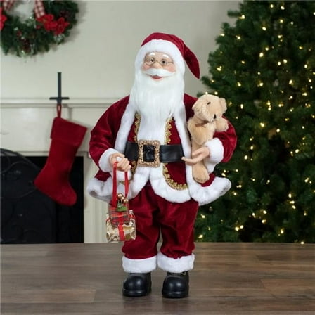 2 ft. Traditional Santa Christmas Figure with a Plush Brown Bear