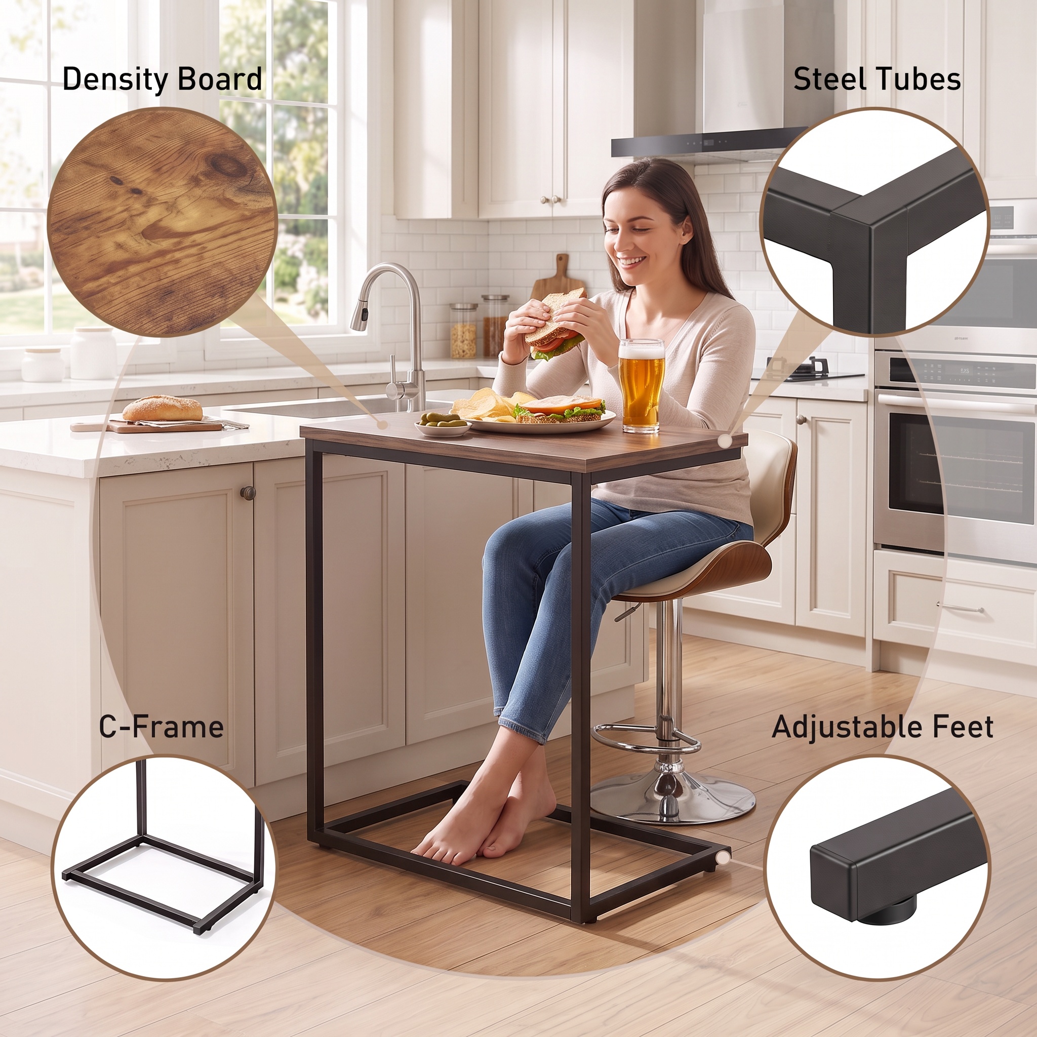 CHITOOMA C-Shaped Sofa Side Table, Set of 2, Rustic Brown photo 3