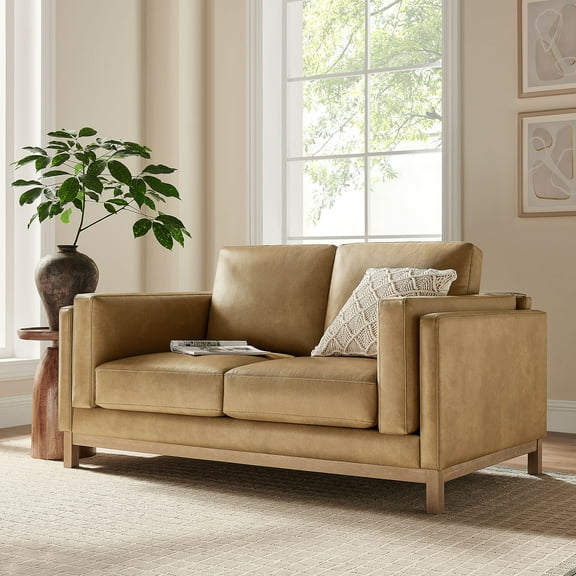 Modway Roscoe 63 inch Vegan Leather Loveseat in Brown