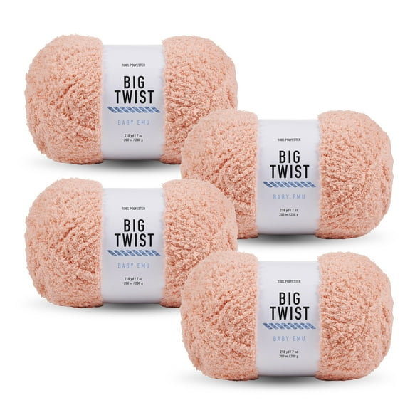 Big Twist Baby Emu 4 Pack Bulky Polyester Yarn, Shrimp, 218 yd, 7 oz
