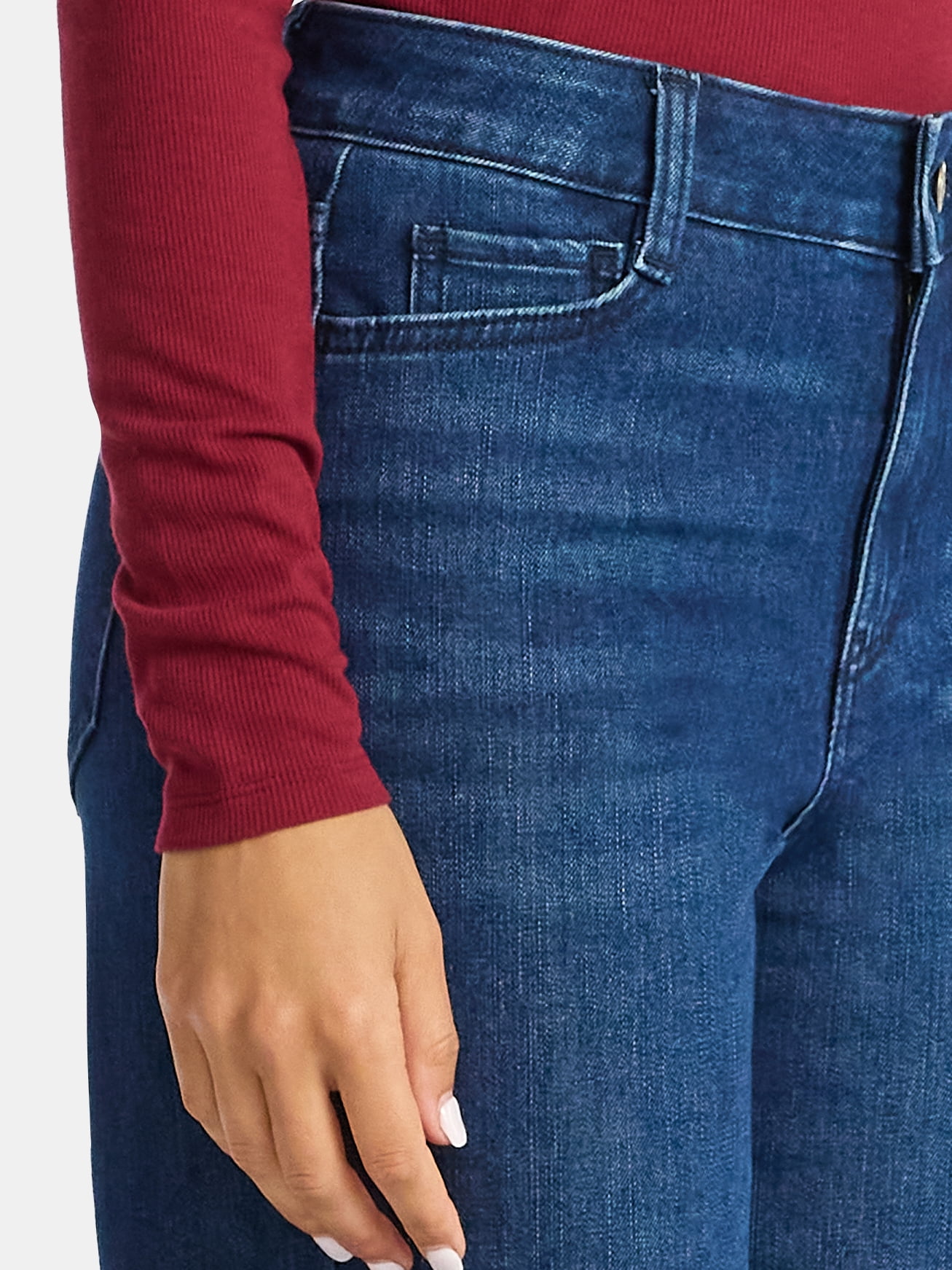 Time and Tru Women's High Rise Straight Jeans with Cuffs, 29" Inseam, Sizes 0-20