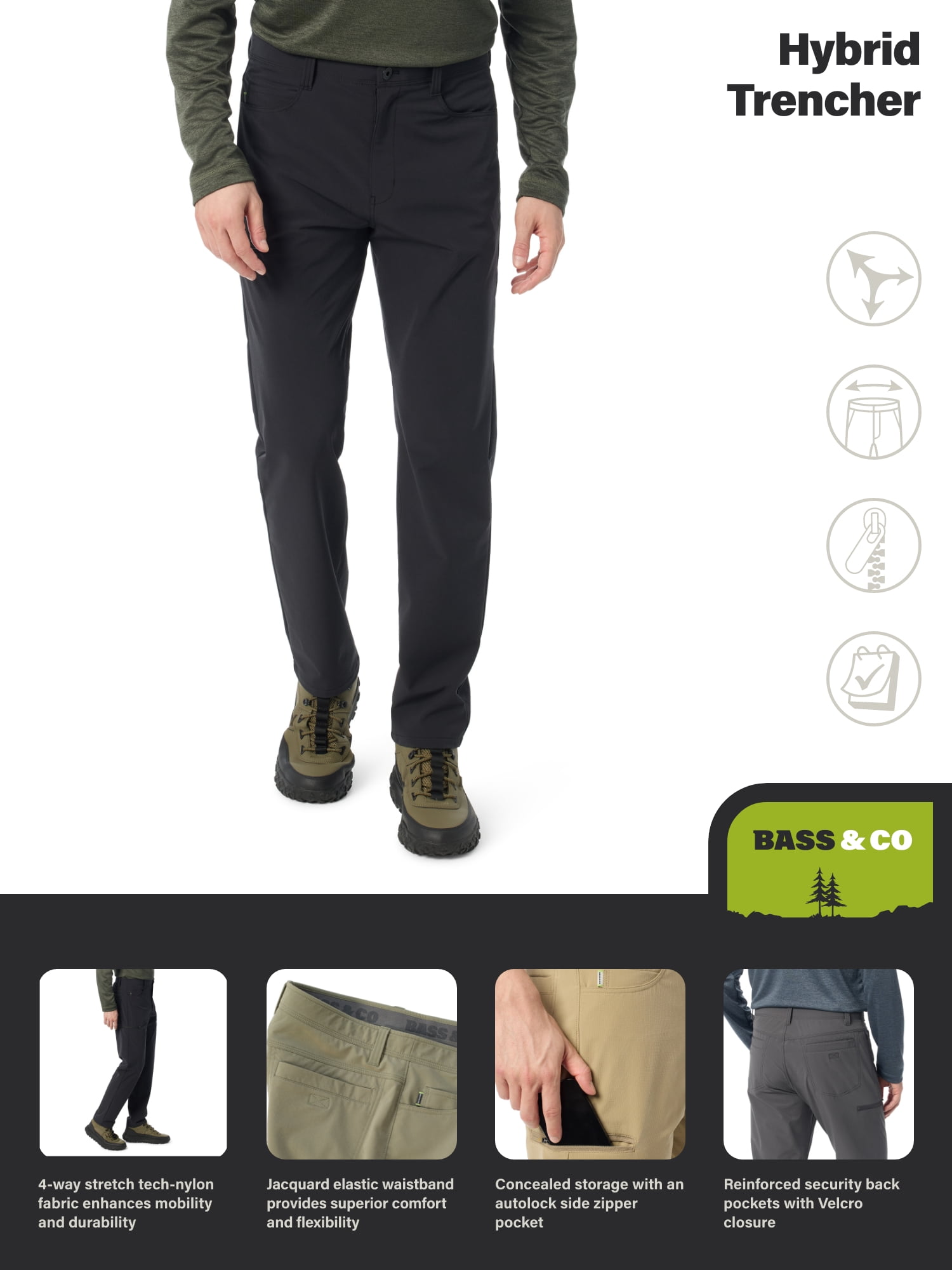Bass & Co Men's & Big Men's Hybrid Trencher Pant, Sizes 30-44