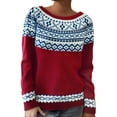 thumbnail image 2 of Stralyhd Fair Isle Sweater Women Lightweight Boho Retro Knit Women's Sweaters Plus Size Long Sleeve Crewneck Pullover Knitwear White Sweater Vermilion M, 2 of 4