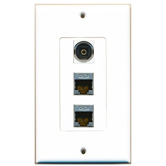 RiteAV - 2 Port Shielded Cat6 Ethernet and 1 Port Toslink Decorative Wall Plate Decorative