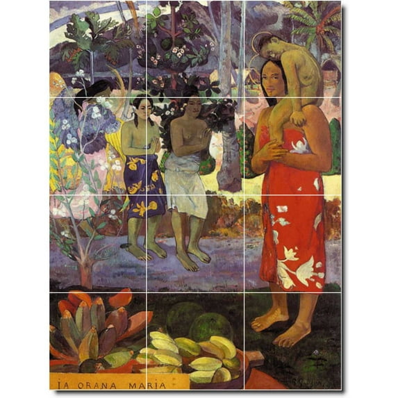 Ceramic Tile Mural-Paul Gauguin Mother Child Painting 30. 24" w x 32" h using (12) 8 x 8 ceramic tiles