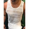 thumbnail image 6 of Men See Through Vest Crewneck Sleeveless Tank Tops Shirts Cream White M, 6 of 7