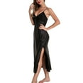 thumbnail image 3 of Defitshape Women's Silk Lace Sleeveless Satin Nightgown Dress Long Chemise Lingerie Sleepwear Black US S (TagXL), 3 of 5