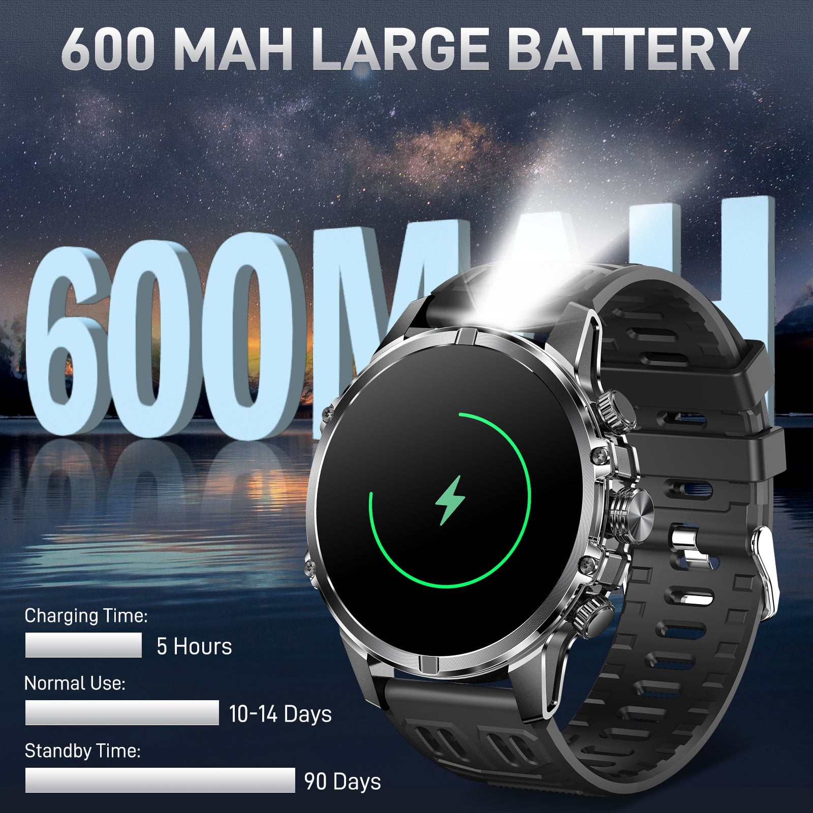 Cyberdyer Men's Smart Watch, 1.75" HD Screen, 100+ Sport Modes, 600mAh 15-Day Standby, Bluetooth Calling, iOS & Android Compatible