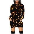 thumbnail image 2 of Sudadera con capucha y bolsillo con estampado digital de calabaza de Halloween para mujer, 2 of 5
