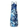 thumbnail image 4 of Bigersell Spring Dresses Boho Summer Maxi Dress for Women Summer Casual Criss Cross Sundress Sleeveless Split Long Beach Dress with Pockets Women T-Shirt Dress Style Female Extra long Dresses Blue XXL, 4 of 7