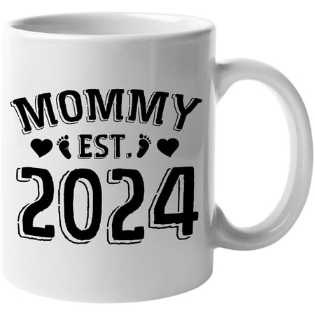 

Mommy Est. 2024 Pregnancy Announcement Baby Shower or Gender Reveal Party Themed White 11oz Ceramic Mug