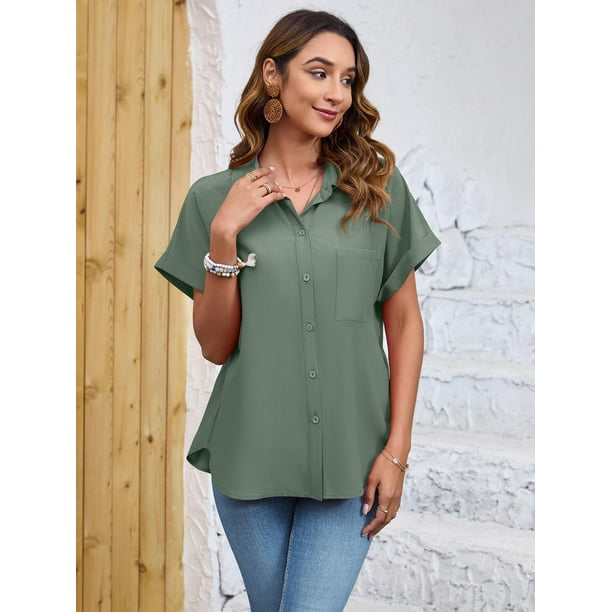 Maeau - Dames satijnen overhemd blouse button down shirt