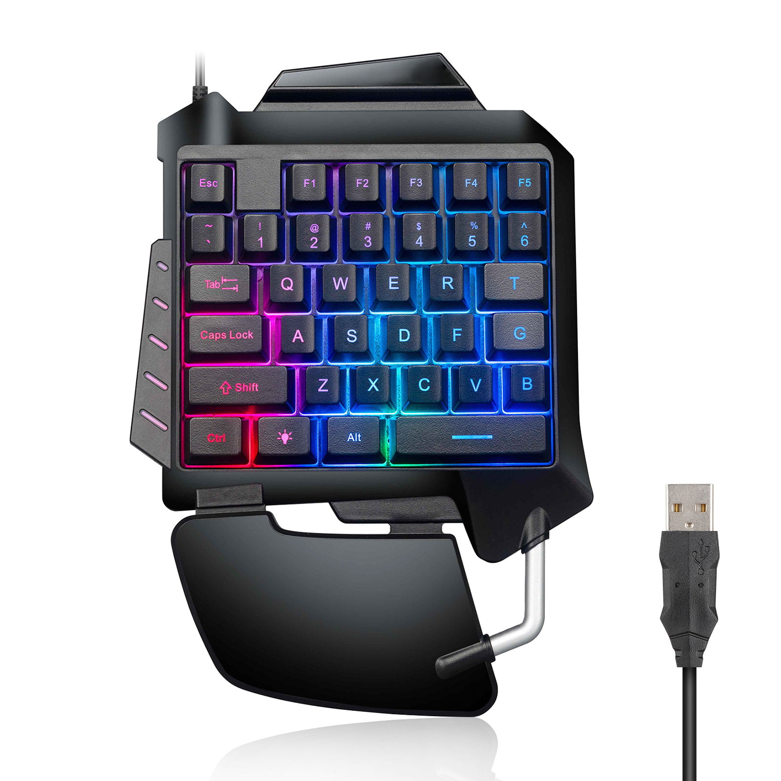 One Handed Gaming Keyboard Rgb Led Backlit Usb Wired Mini Portable Professional Game Keypad