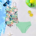 thumbnail image 2 of Girls Tankini Swimsuit Girls Bathing Suit Floral Cami Two Piece Swimwear with Side Drawstring /Green/12Y, 2 of 4