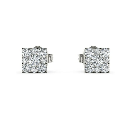 - 1/5Ct TDW Diamond Sterling Silver Square Frame Cluster Stud earrings