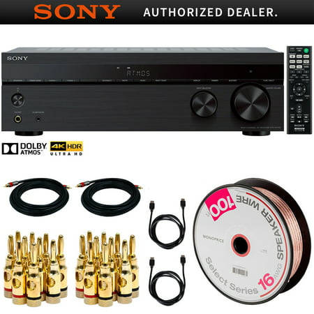 Sony STR-DH790 7.2ch Home Theater Dolby Atmos AV Receiver (2018) with 100FT Select Series 16 AWG Speaker Wire, 2x Brass Speaker Banana Plugs (5-Pair), 2x 15FT Coaxial A/V RCA Cable, 2x 6FT