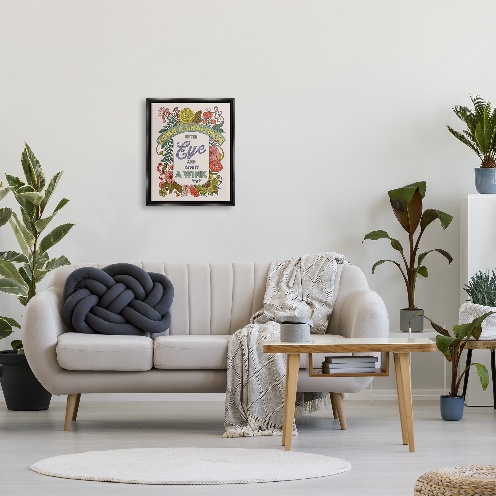 Stupell Industries Look A Challenge In The Eye Detailed Floral Patterns Graphic Art Metallic Gold Floating Framed Canvas Print Wall Art, Design by Valentina Harper