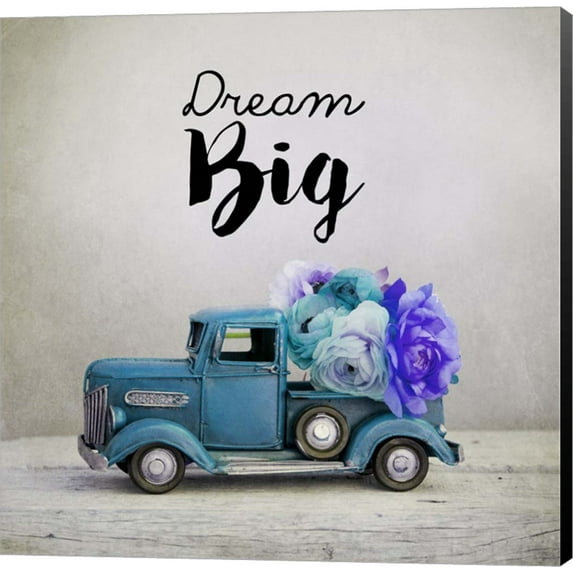 Dream Big - Blue Truck and Flowers by Color Me Happy, Canvas Wall Art