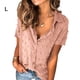 thumbnail image 1 of Camisa de mujer Blusa de gasa informal Camisa con botones de manga corta para niña, Rosa, L kenally AP001376-18, 1 of 5