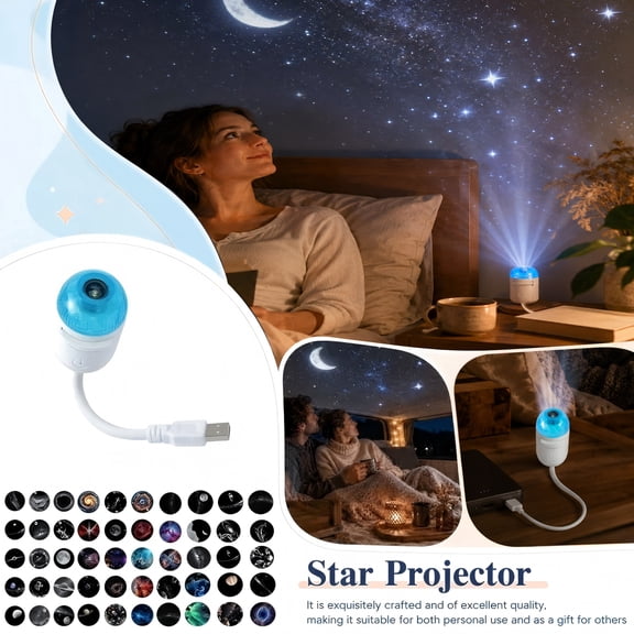 Smart Dynamic 5D Holographic Galaxy Projector Night Light 360° Adjustable Rotating Star Light USB Powered Ceiling Decor Lamp for Kids Adults Bedroom,With 3 Films