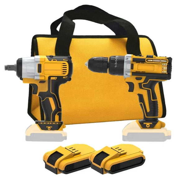 800Nm Brushless Impact Wrench & Hammer Drill Kit, Compatible with Dewalt 20V Battery, 1/2" High Torque, 3-Speed LED Light, for Auto Repair & Home Improvement