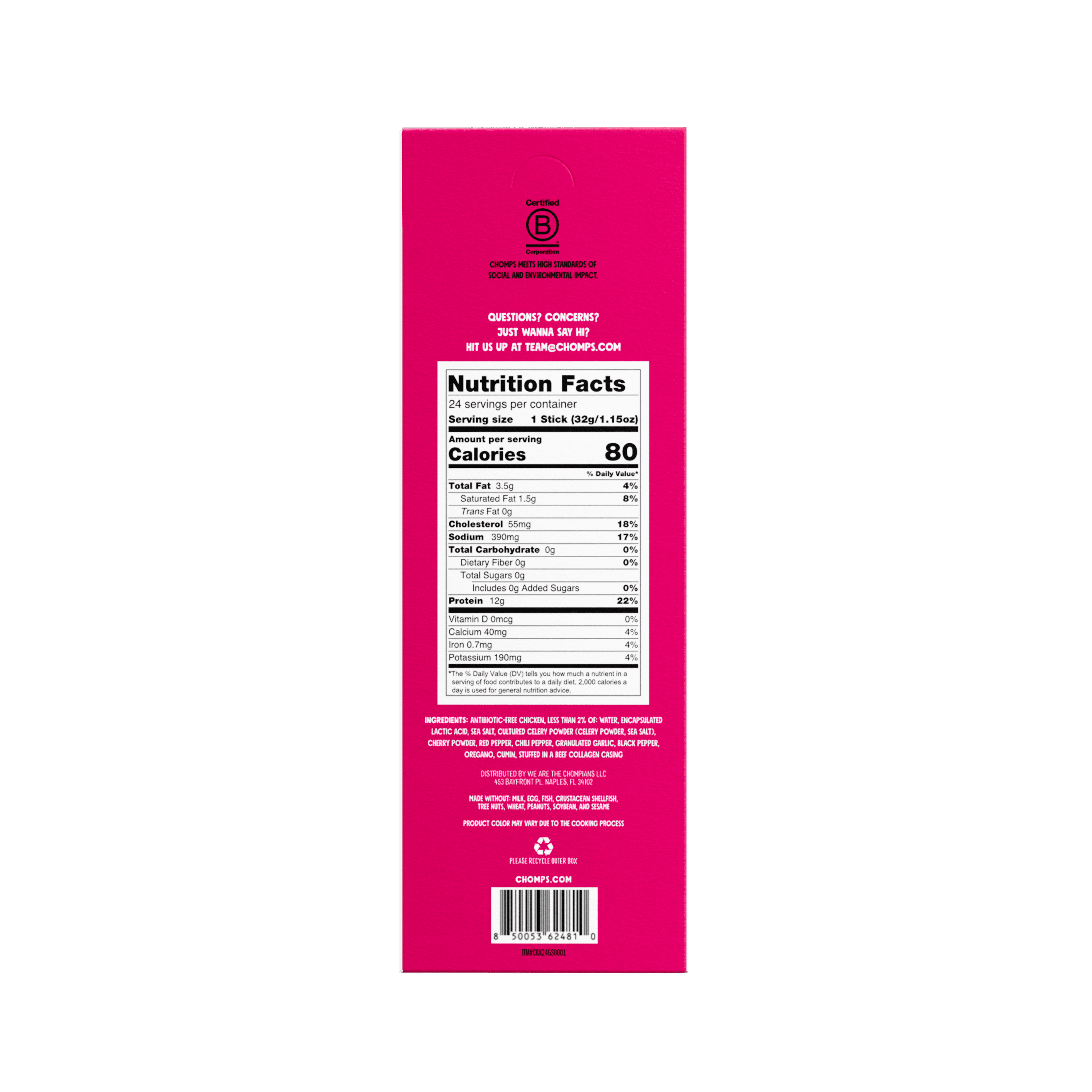 Chomps Antibiotic Free Nashville Hot Chicken Sticks (24 Count)