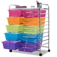 thumbnail image 2 of Costway Carro con Ruedas Cajones Contenedor con Ruedas Carro de Baño con 15 Cajas Apilables Multicolor y Transparente 62,5 x 37 x 87 cm, 2 of 9