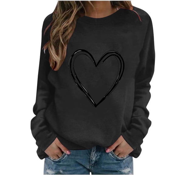 Valentine Sweatshirts for Women Love Heart Graphic T-Shirt Solid Color Long Sleeve Shirts Casual Crewneck Sweatshirt Valentine Tops for Women 2026