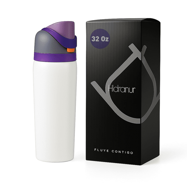 Termo Botella de Agua Hidranur 32 Oz, Tapa Hermética Antifugas, Morado