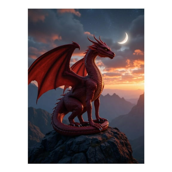 Diamond Art Kits for Adults, Majestic Red Dragon At Sunset 5D Diamond Painting Kits for Adults Beginners, DIY Full Drill Diamond Painting, Gem Art and Crafts 12x16
