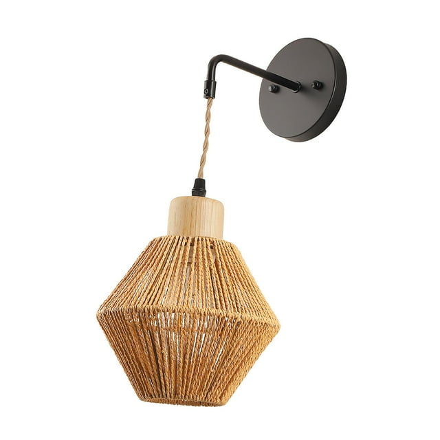 Aplique de pared de ratán, lámpara montada en la pared E26/E27, lámpara de noche con Base, accesorio de iluminación para sala de estar, decoración