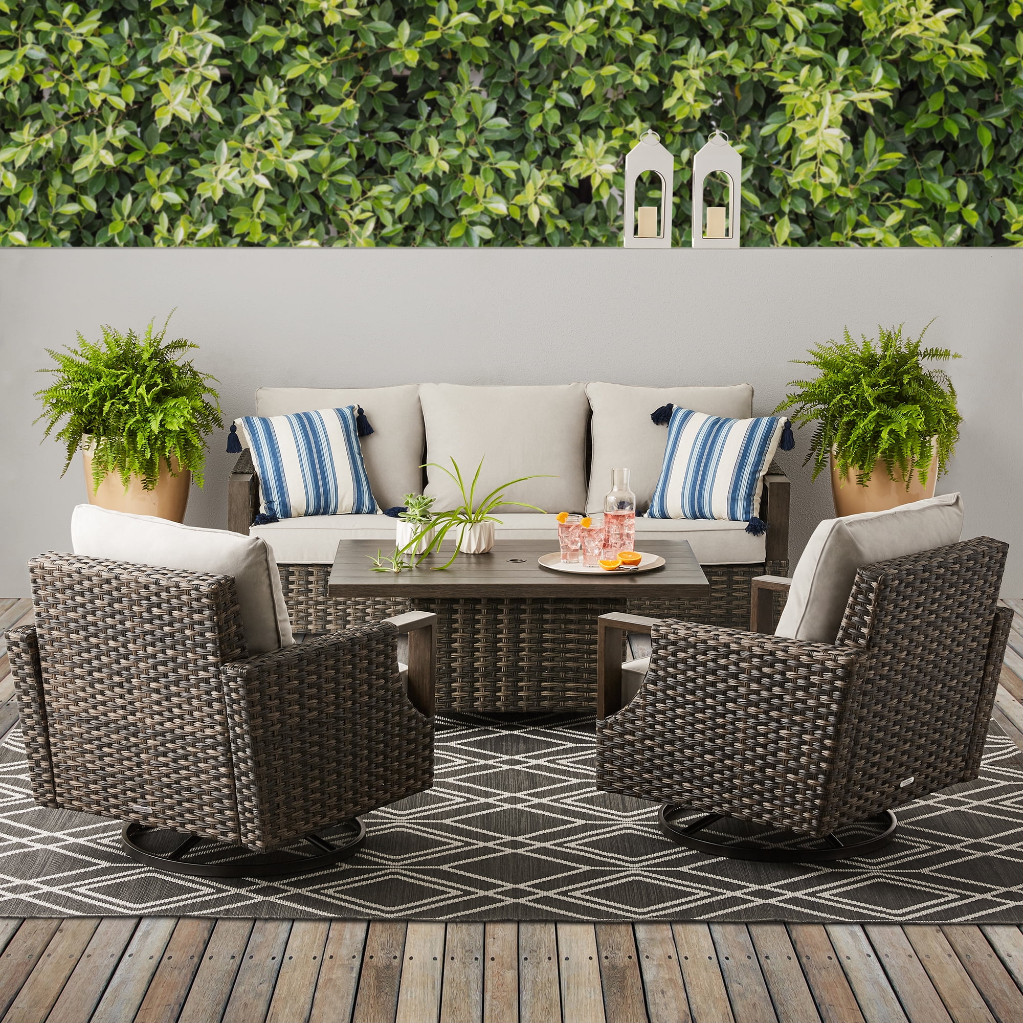 Better Homes & Gardens Sandcrest Seagrass Outdoor Wicker 4 Piece Dining