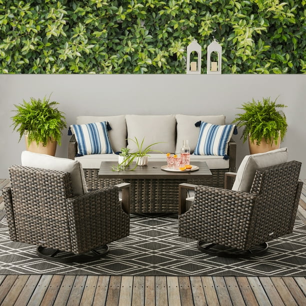 Better Homes & Gardens Sandcrest Seagrass Outdoor Wicker 4 Piece Dining Set - Walmart.com 
